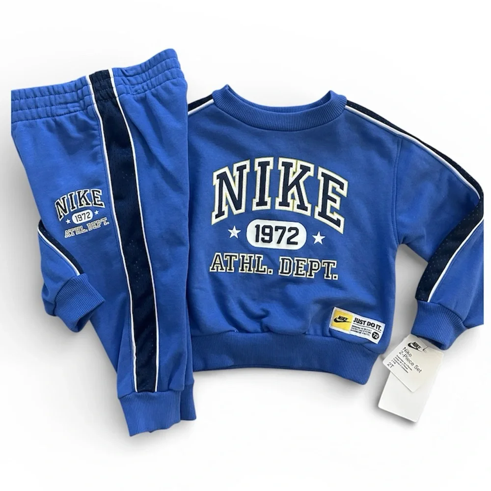 Nike Blue Sporty Athletic Crewneck Sweatshirt & Jogger Pants Boys Size 2T NWT